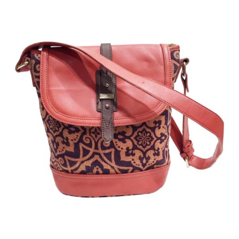 Spartina 449 coral leather and linen shoulder bag